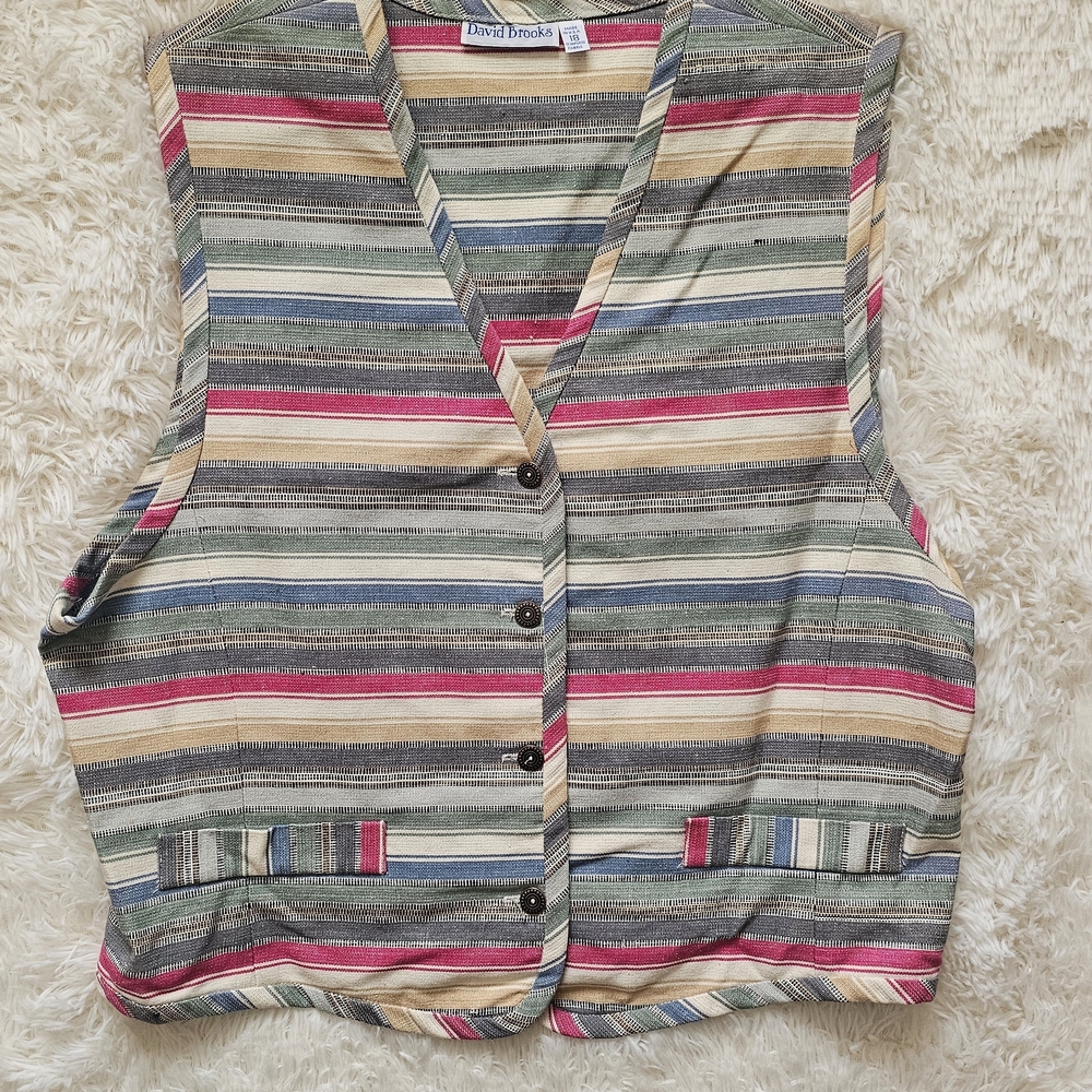 Vintage 90s Striped Colorful Vest By David Brooks Plus Size 18